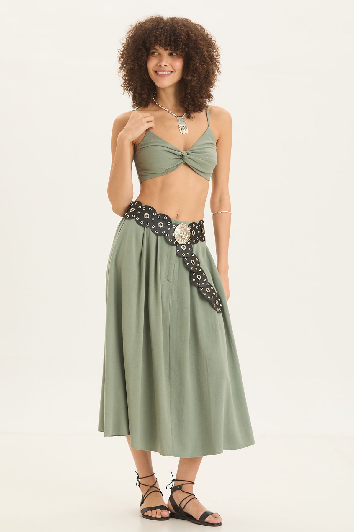 Yuvarlak Tokalı Bohem Kemer Gümüş