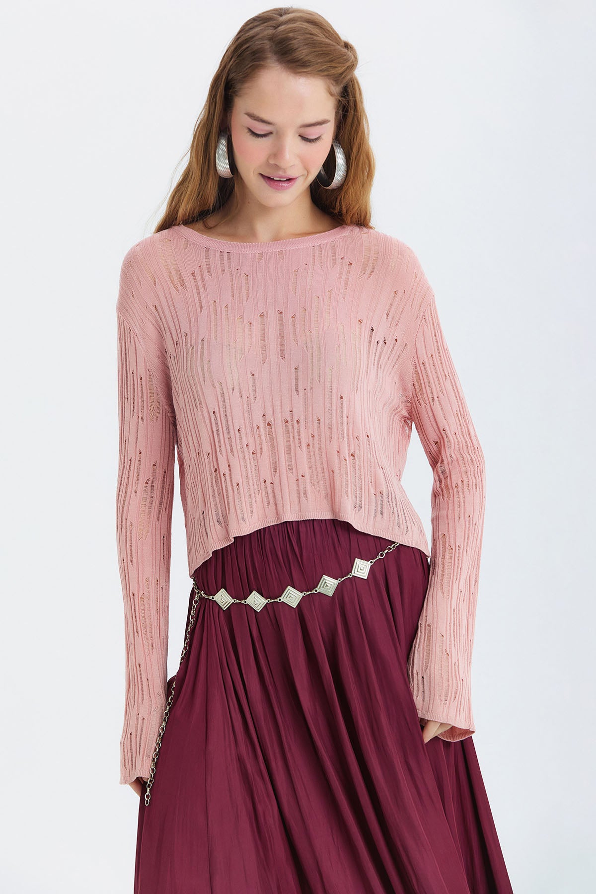 Geometrik Figürlü Zincir Bel Kemeri Gümüş