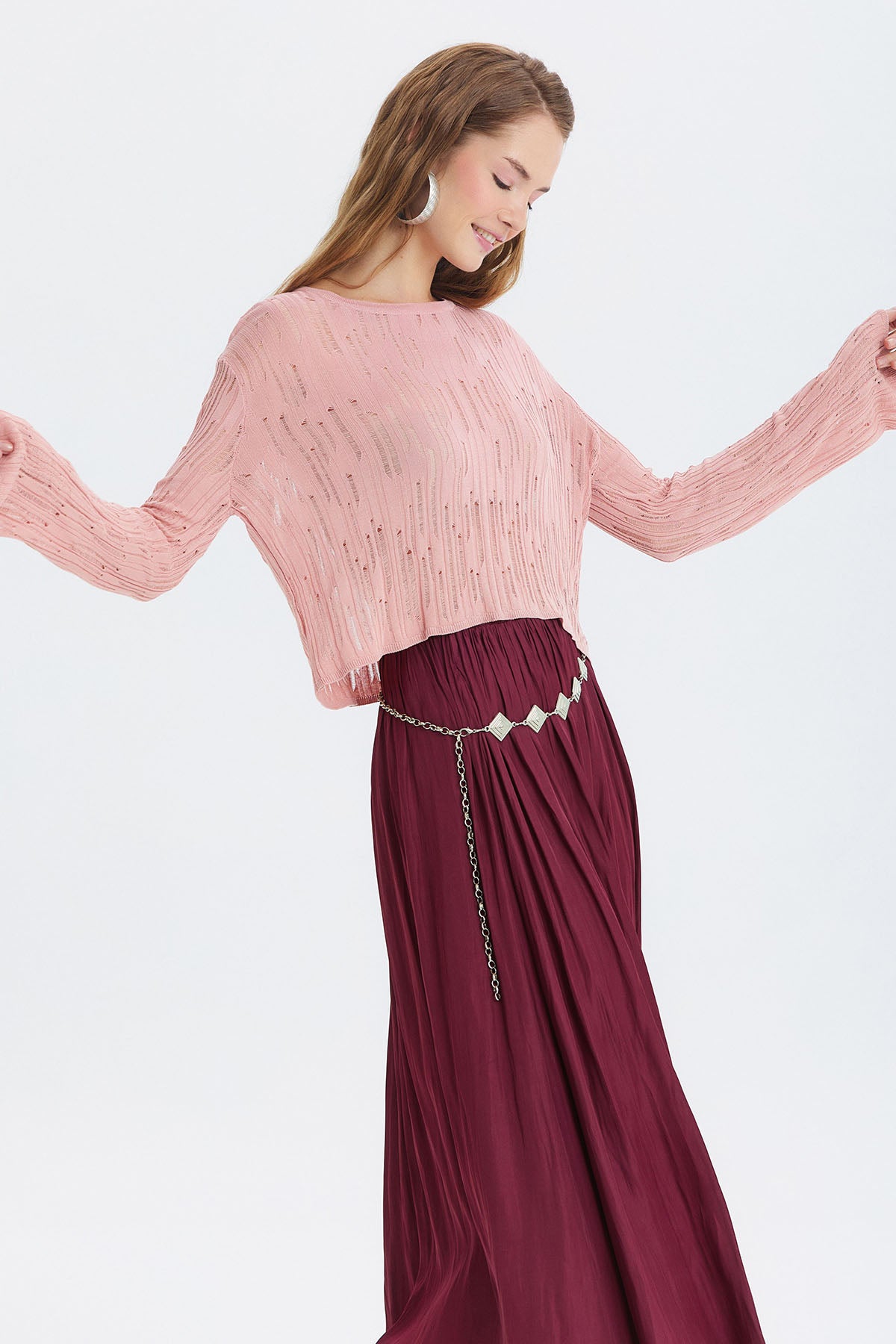 Geometrik Figürlü Zincir Bel Kemeri Gümüş