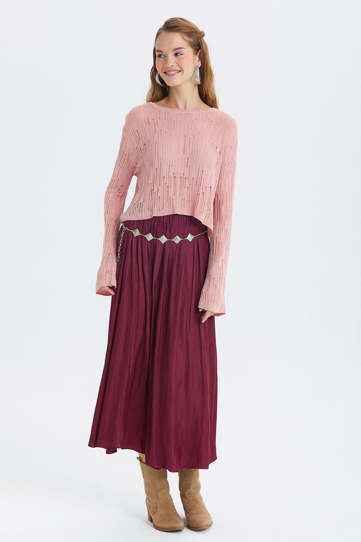 Geometrik Figürlü Zincir Bel Kemeri Gümüş