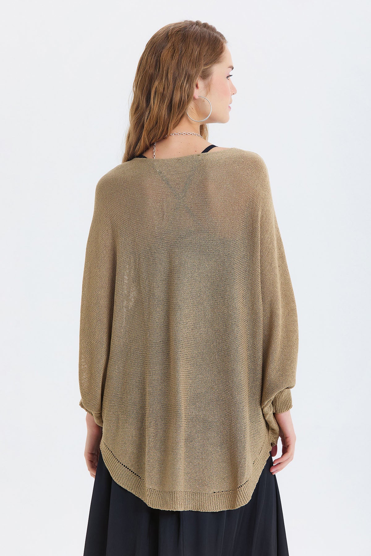 Oversize Bohem Triko Bluz Taba