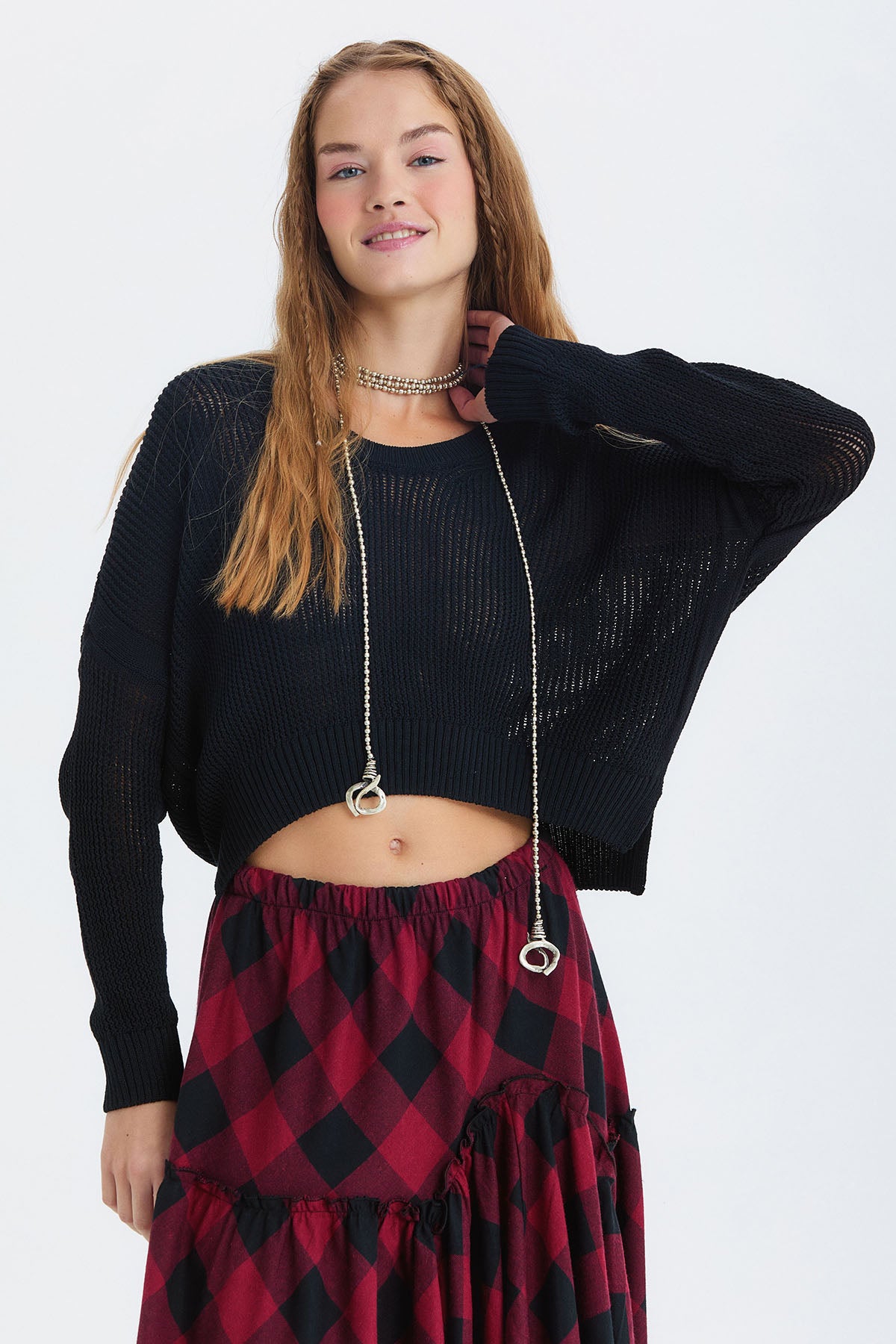 Salaş Triko Basic Bohem Kazak Siyah