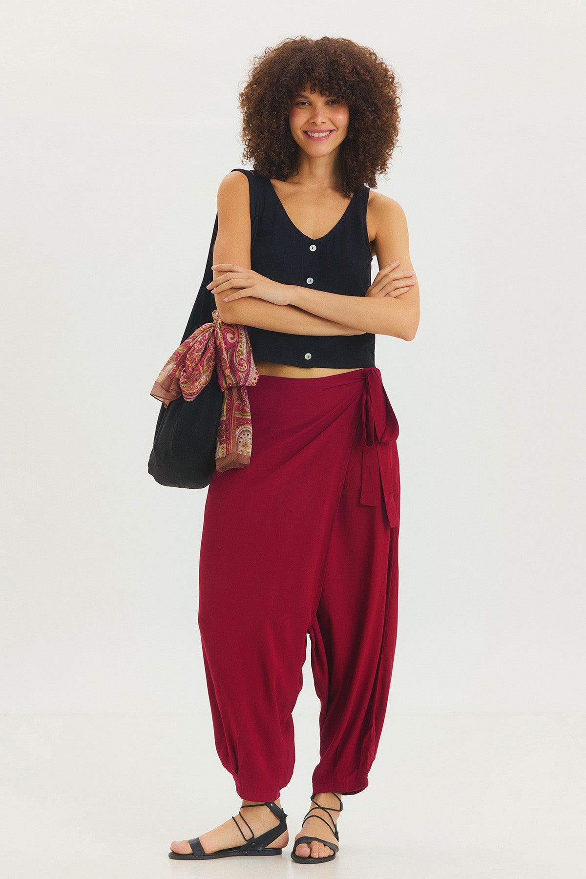 Önden Katlamalı Şalvar Pantolon Bordo