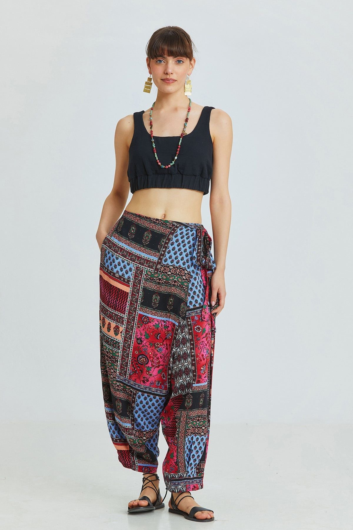 Önden Katlamalı Şalvar Pantolon Pembe