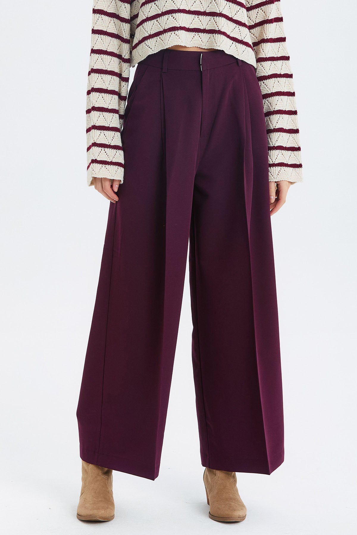 Salaş Bol Paça Kumaş Pantolon Mor