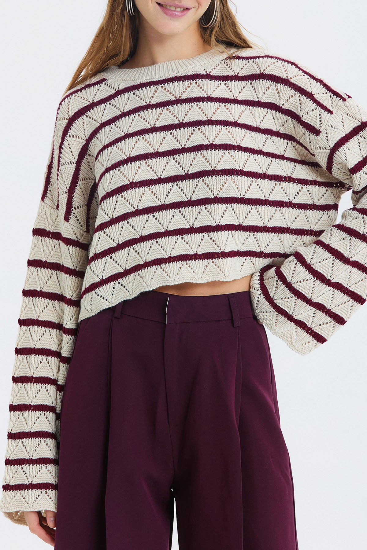 Salaş Bol Paça Kumaş Pantolon Mor