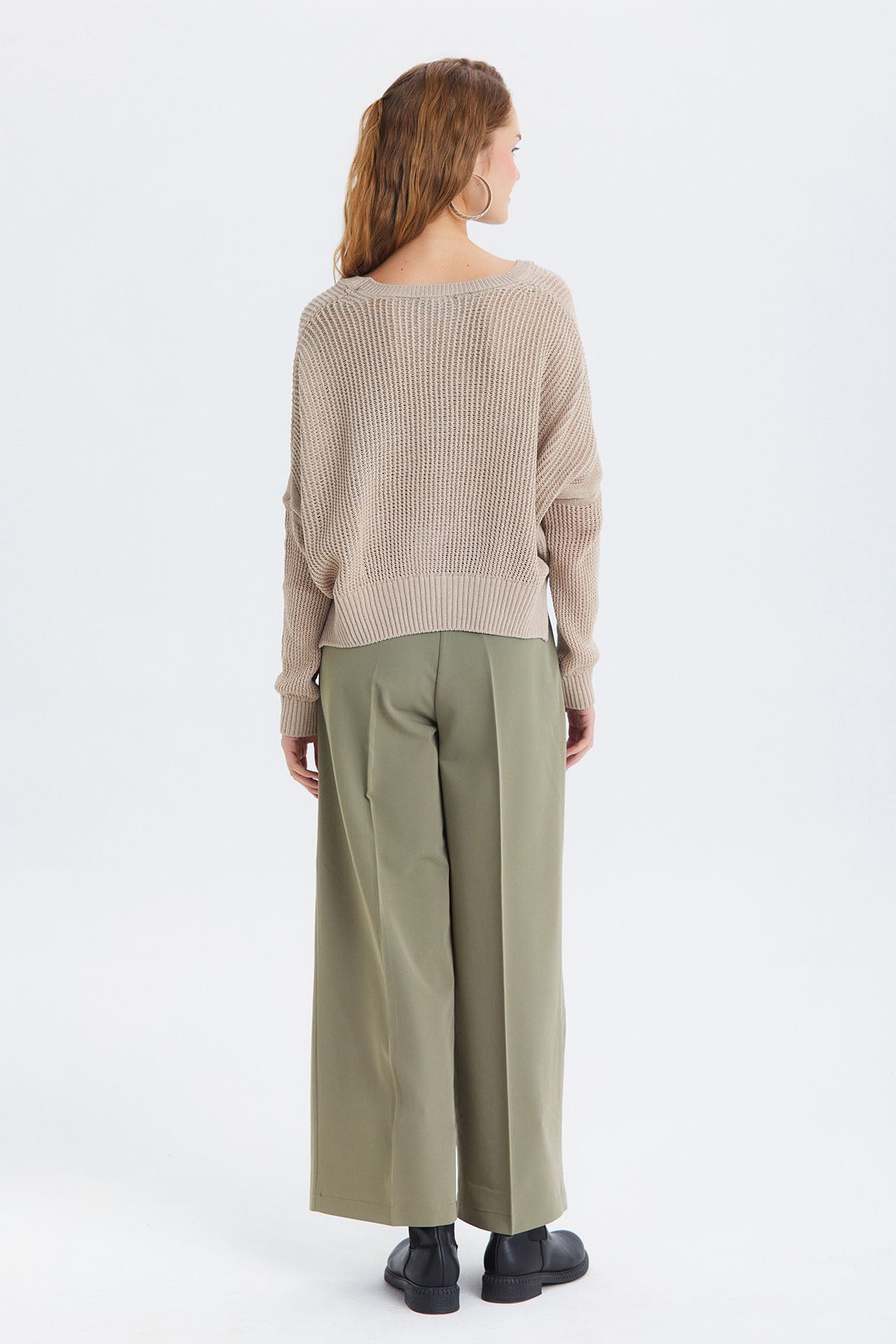 Salaş Bol Paça Kumaş Pantolon Çağla