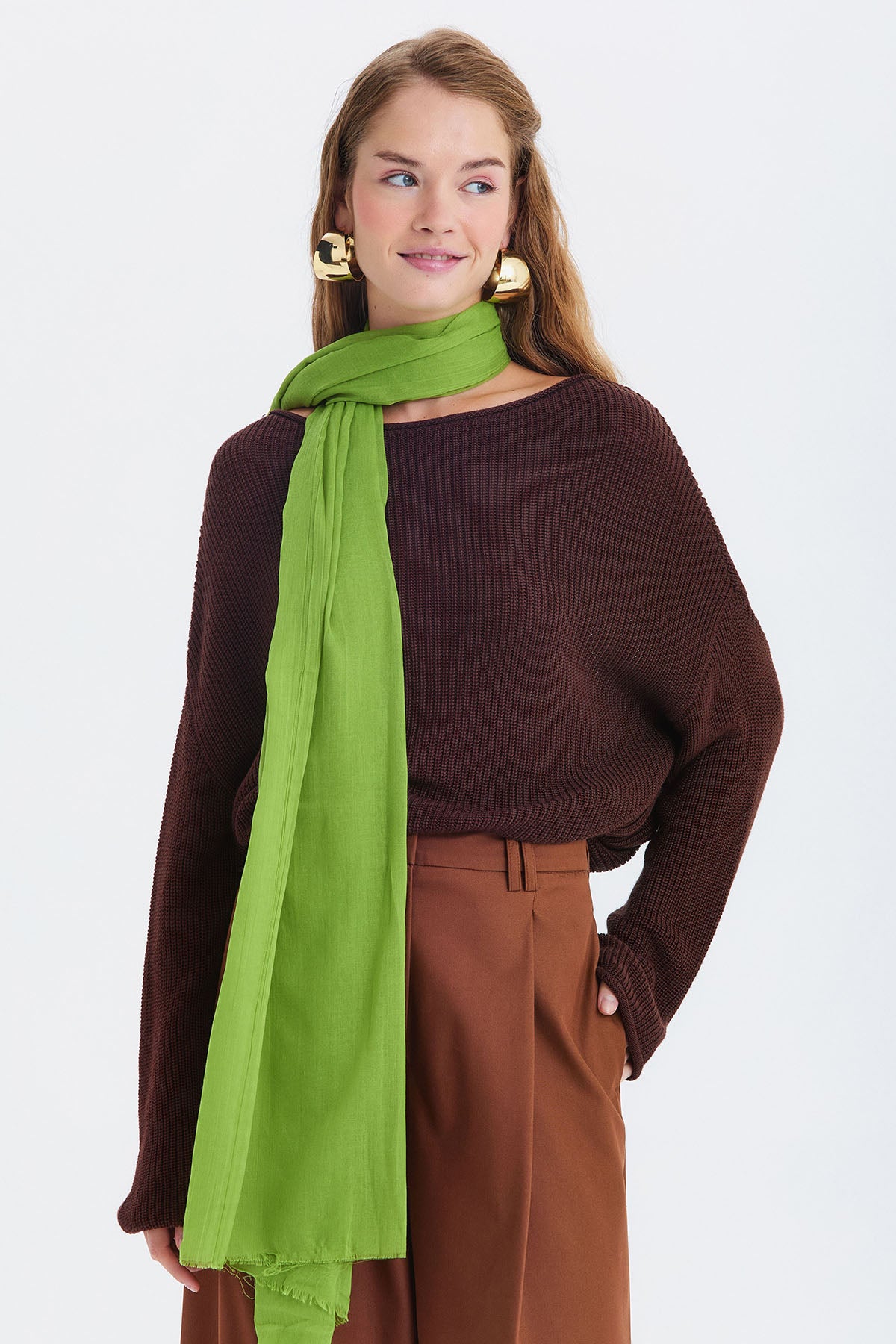 İnce Dökümlü Bambu Şal Yeşil