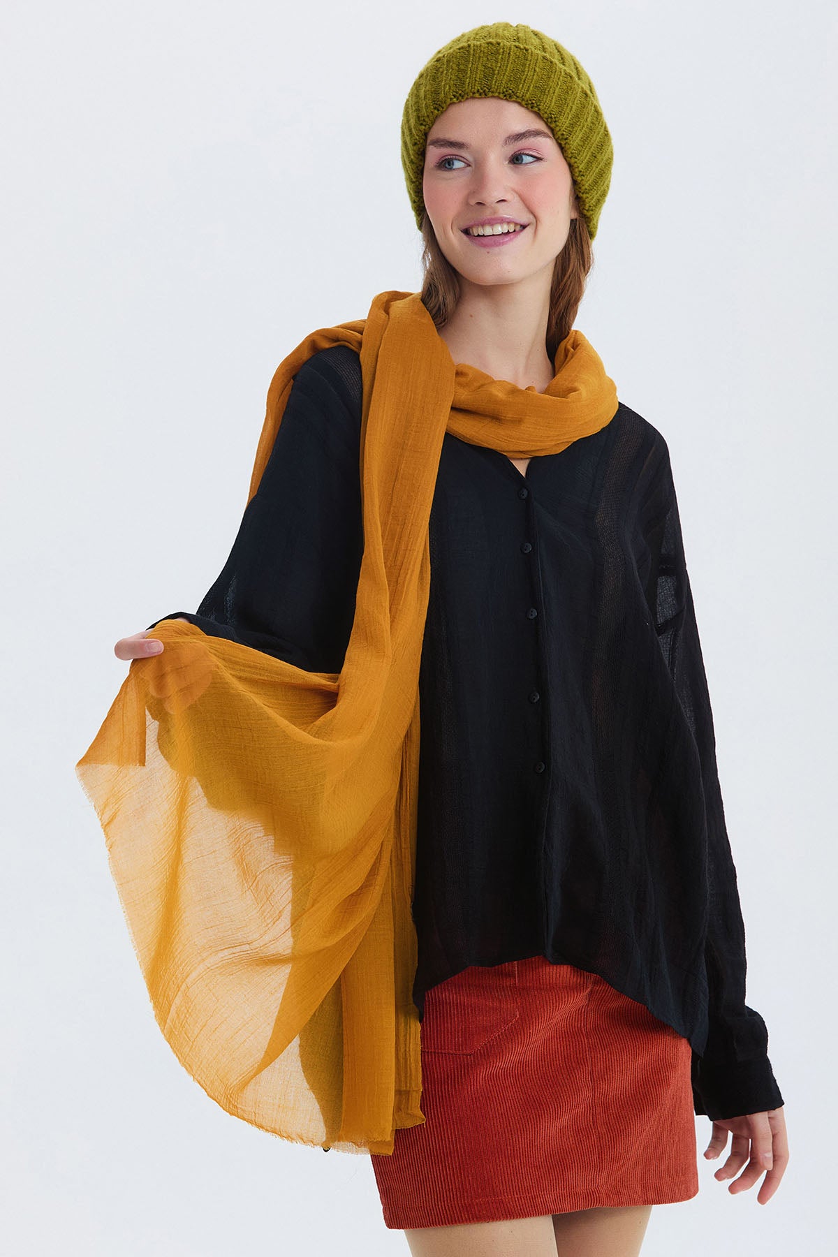 İnce Dökümlü Bambu Şal Taba