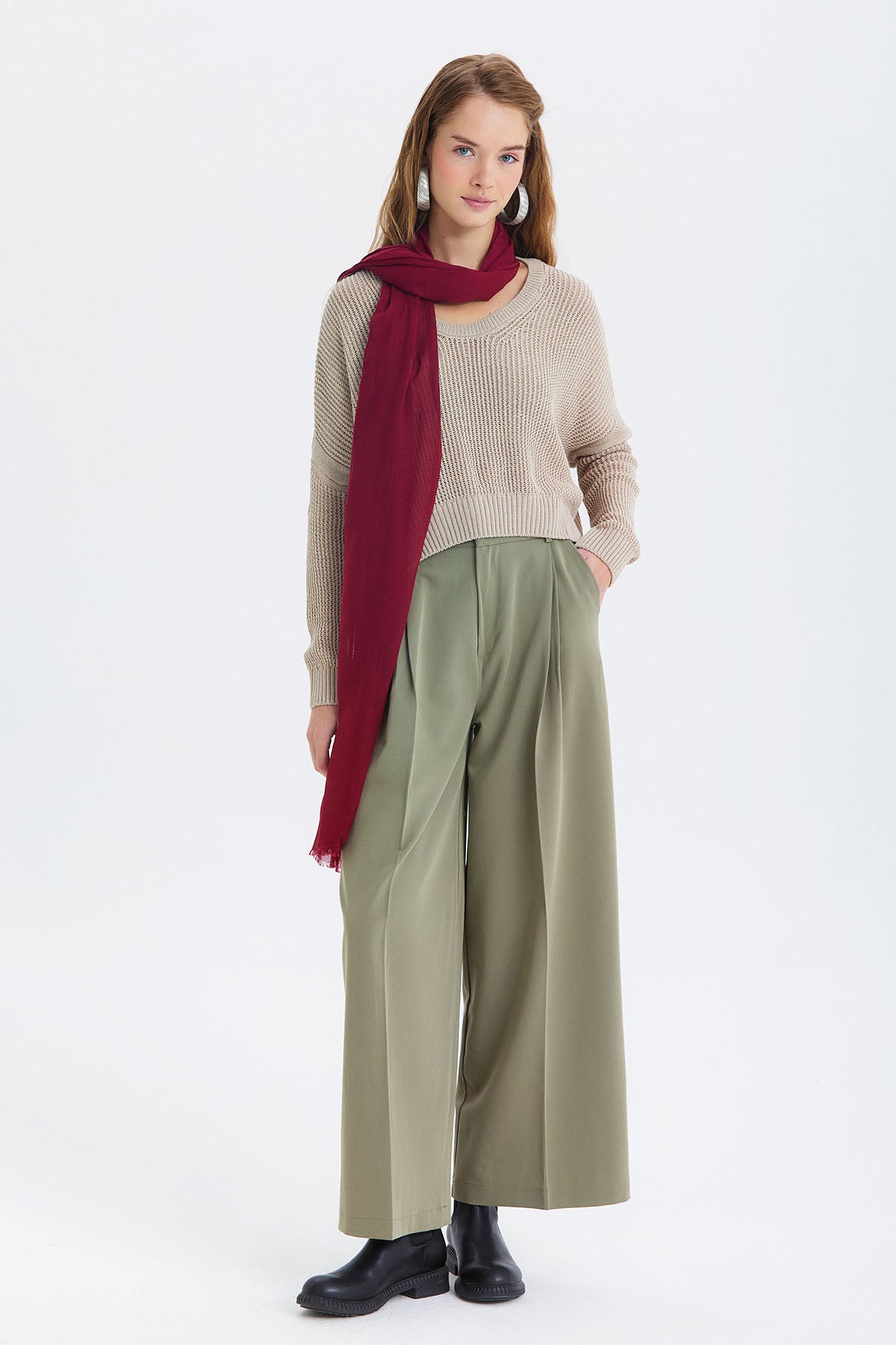 İnce Dökümlü Bambu Şal Bordo