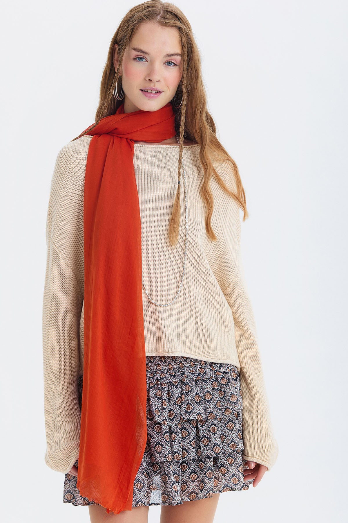 İnce Dökümlü Bambu Şal Turuncu