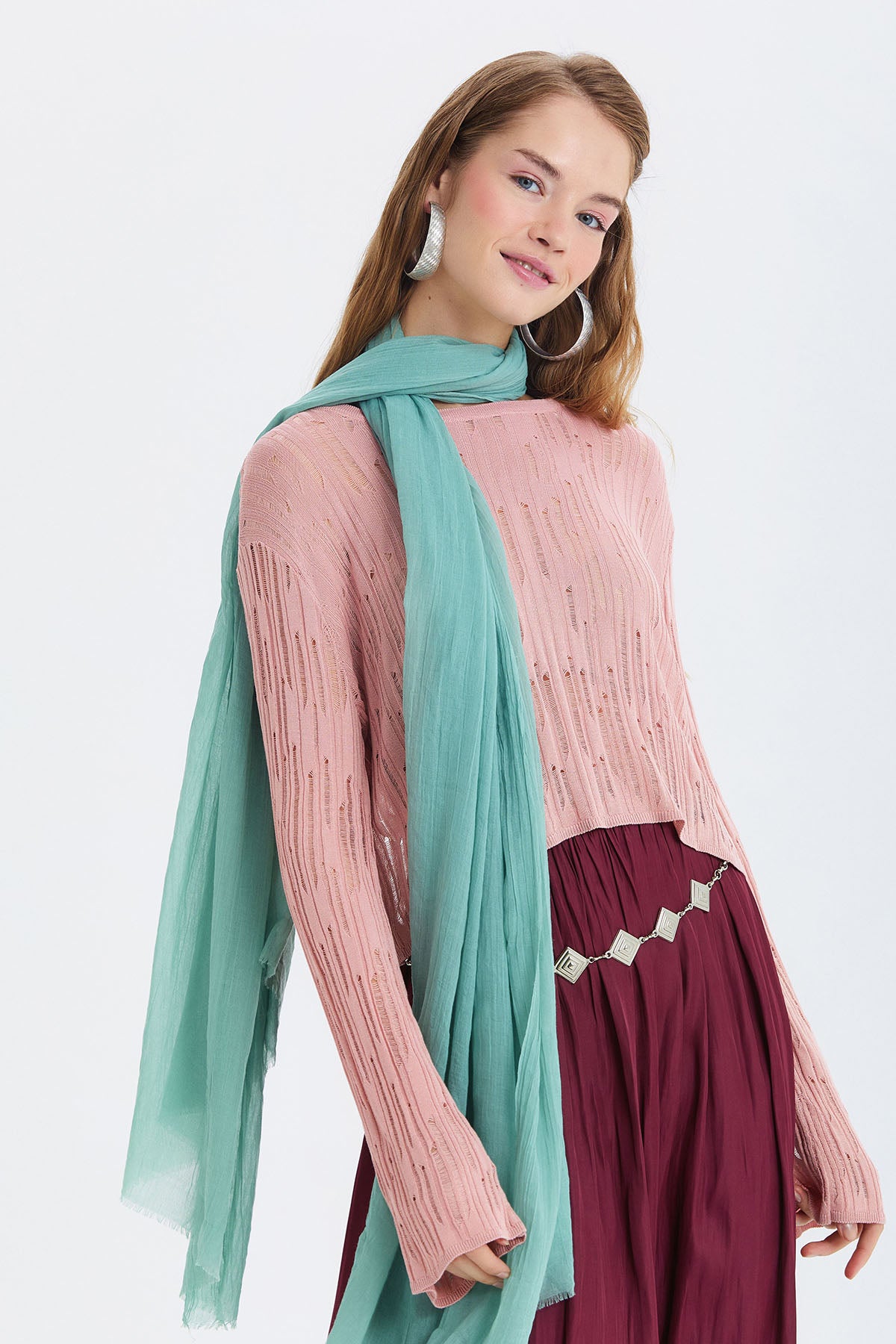 İnce Dökümlü Bambu Şal Çağla