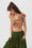 Desenli Sırt Detaylı Bağlamalı Bohem Crop Bluz Hardal