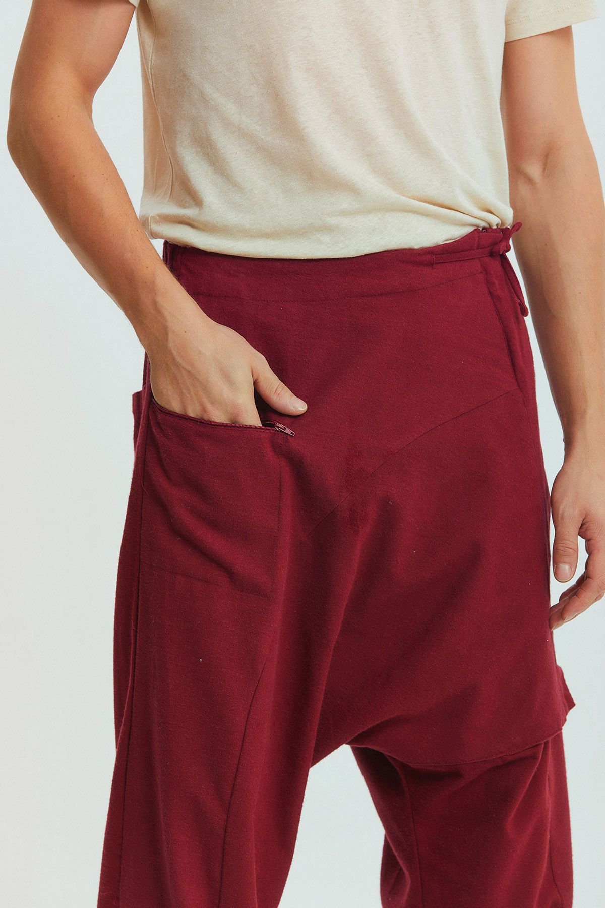 Düğme Detaylı Modern Erkek Şalvar Bordo