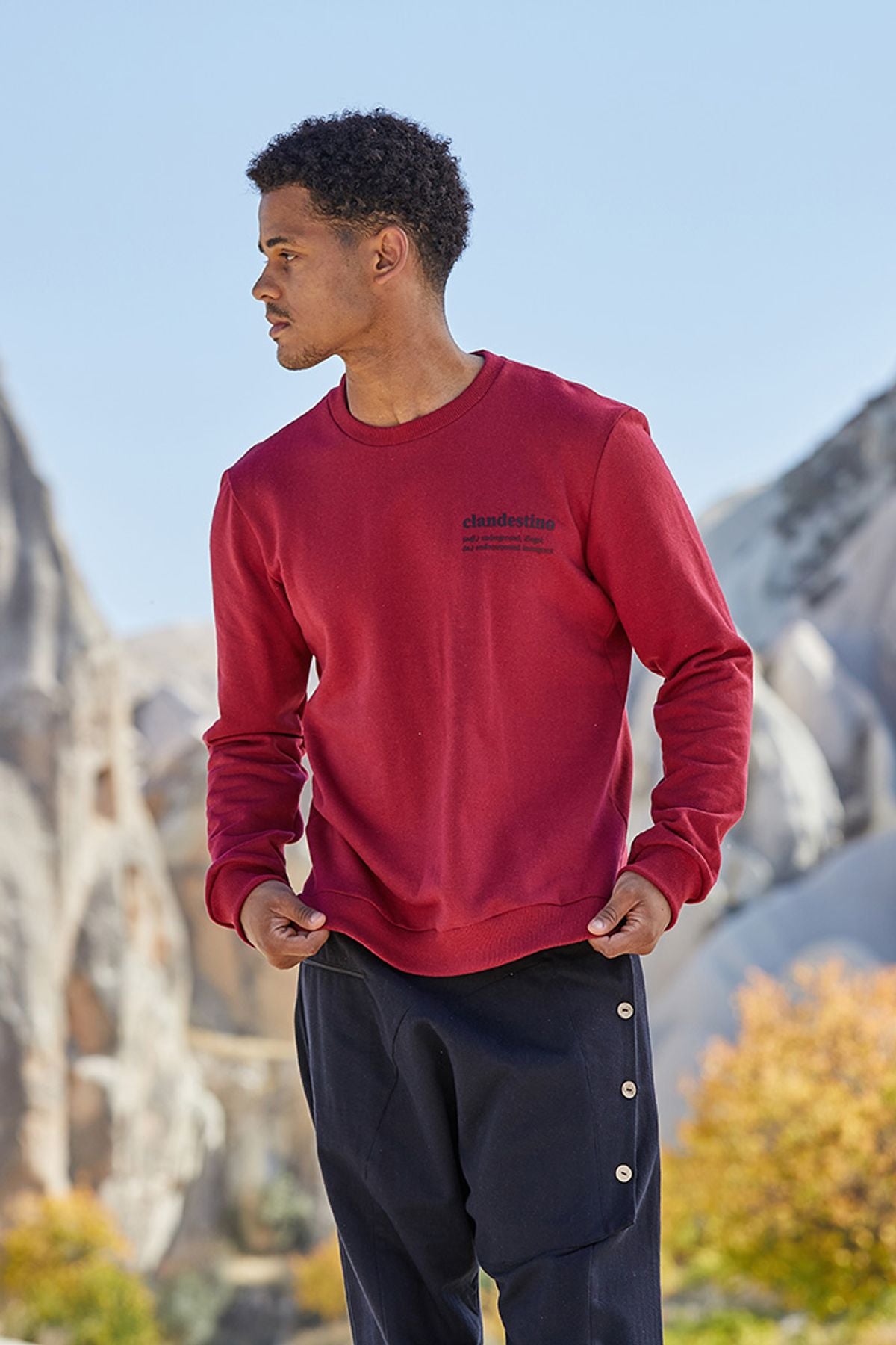 Clandestino Baskılı Sweatshirt Kırmızı