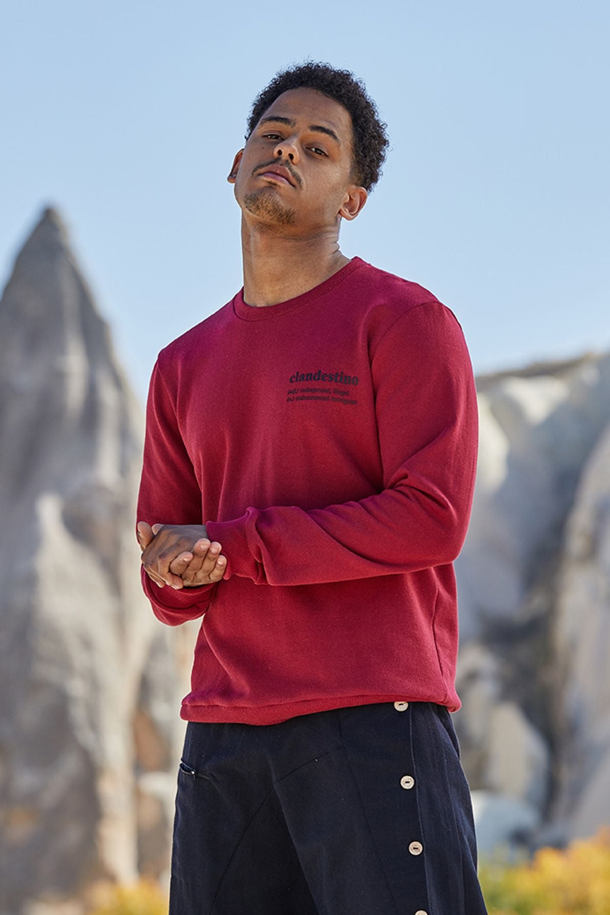Clandestino Baskılı Sweatshirt Kırmızı