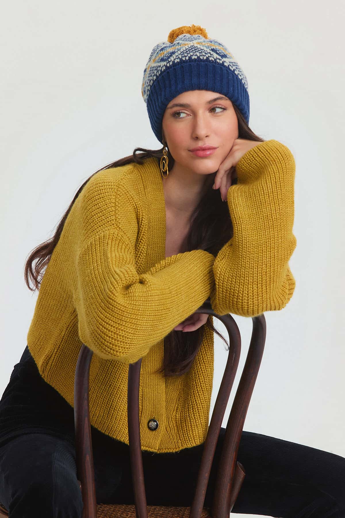 Baklava Desenli Ponponlu Katlamalı Bere Lacivert