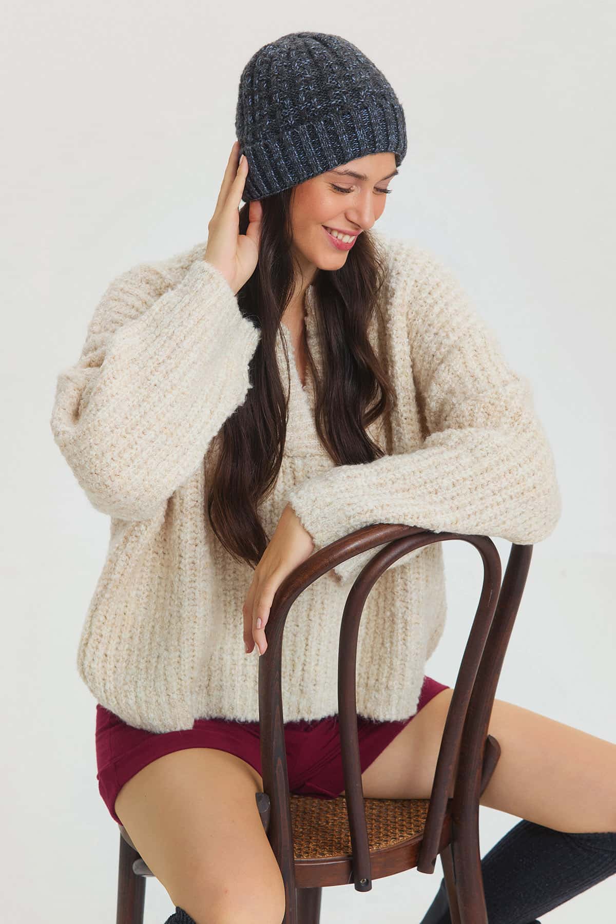 Dokulu Unisex Bere Gri