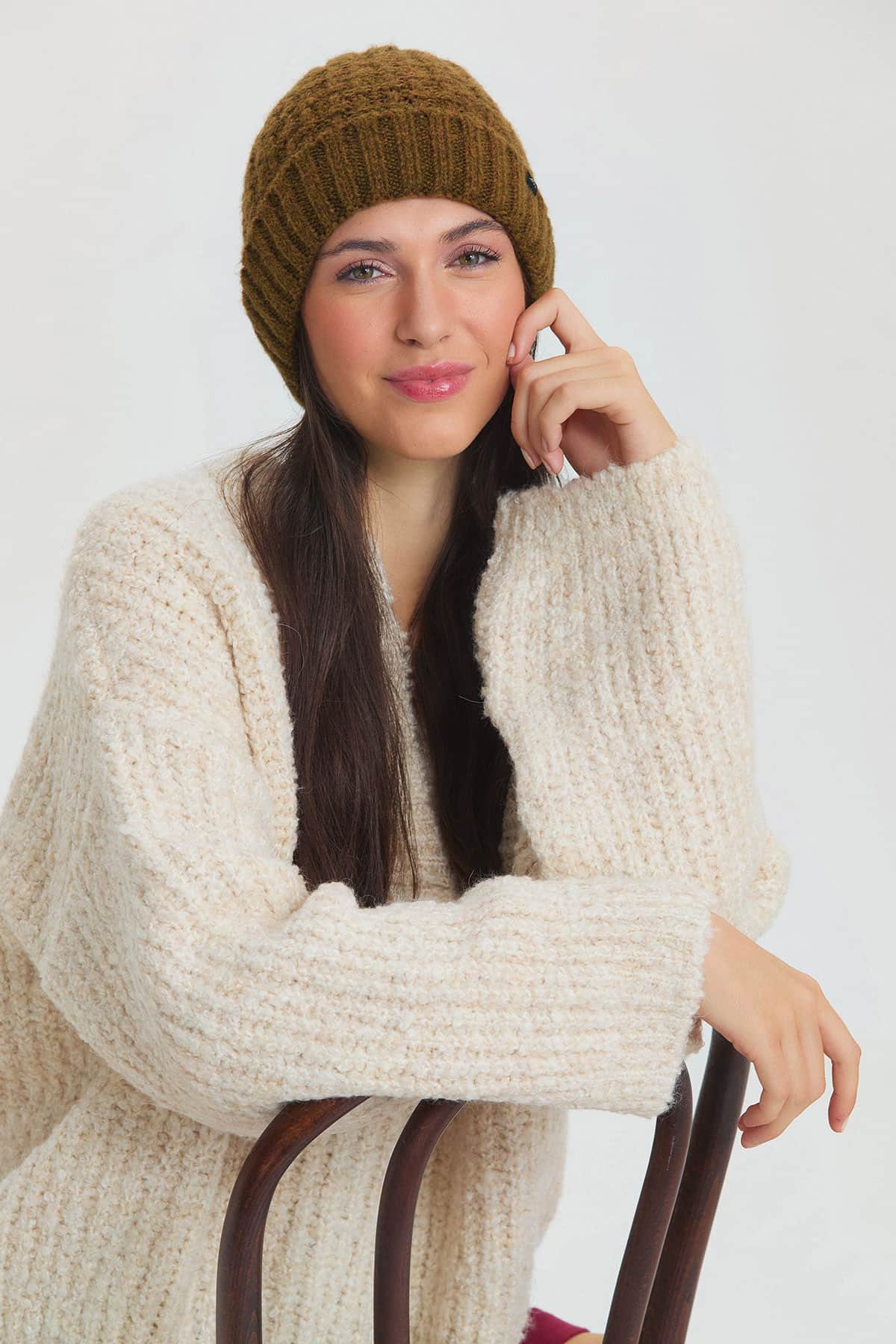 Dokulu Unisex Bere Haki