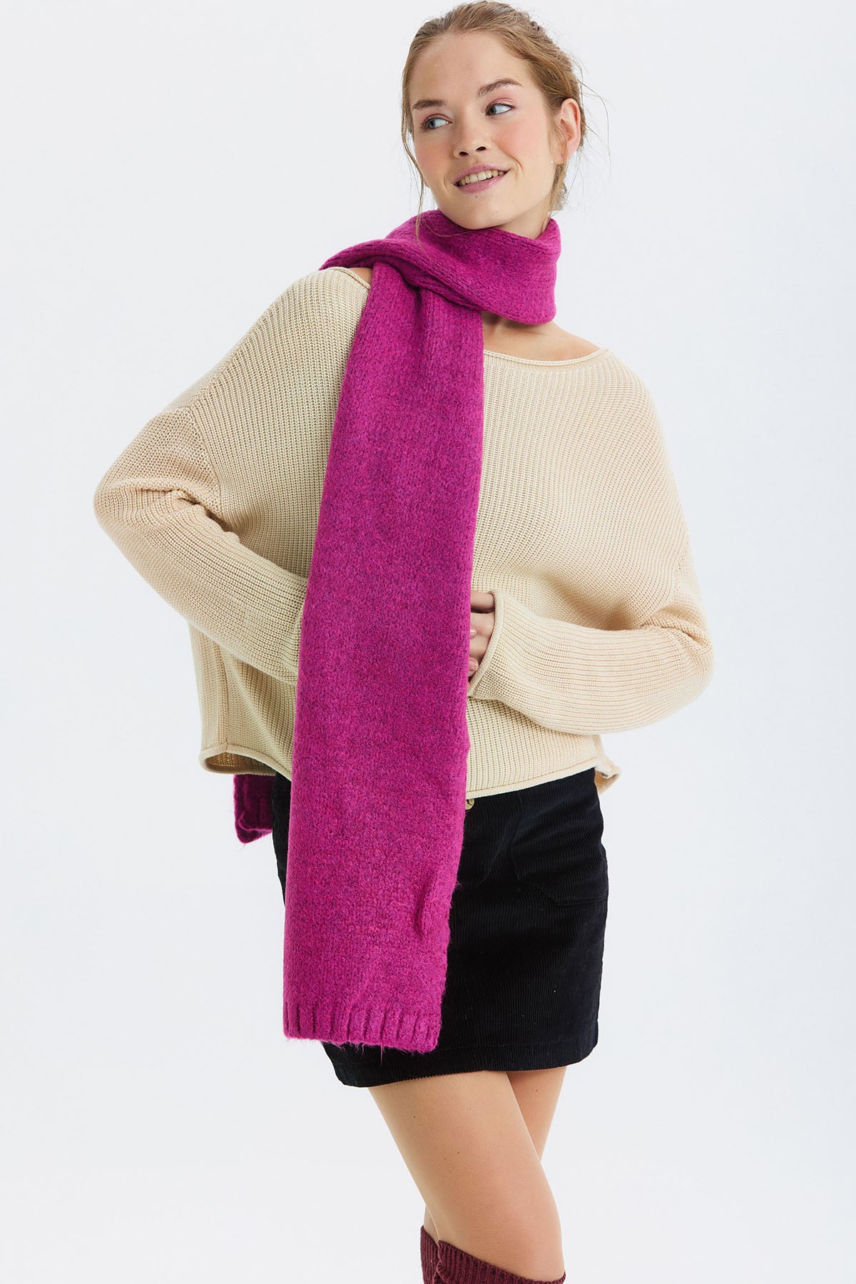 Basic Orta Boy Atkı Fuşya