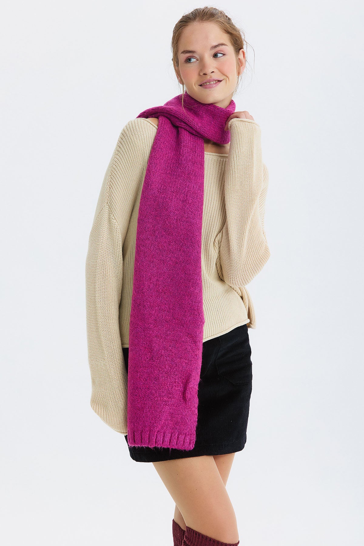 Basic Orta Boy Atkı Fuşya