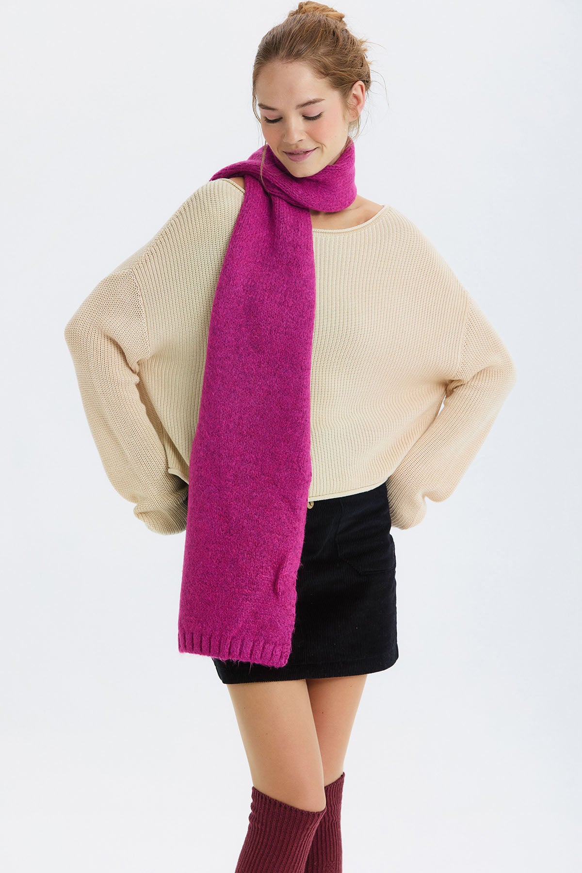 Basic Orta Boy Atkı Fuşya