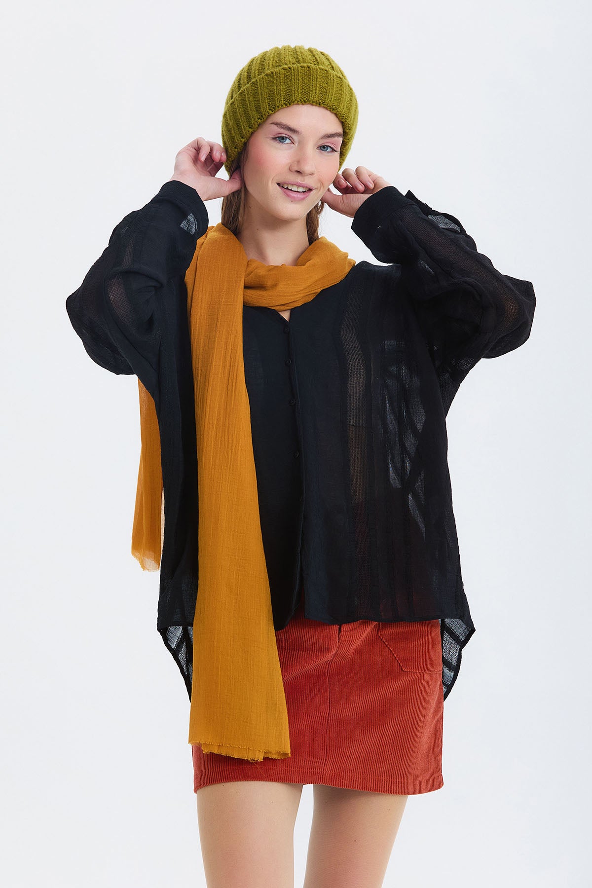 Örgü Katlamalı Unisex Kışlık Bere Yeşil