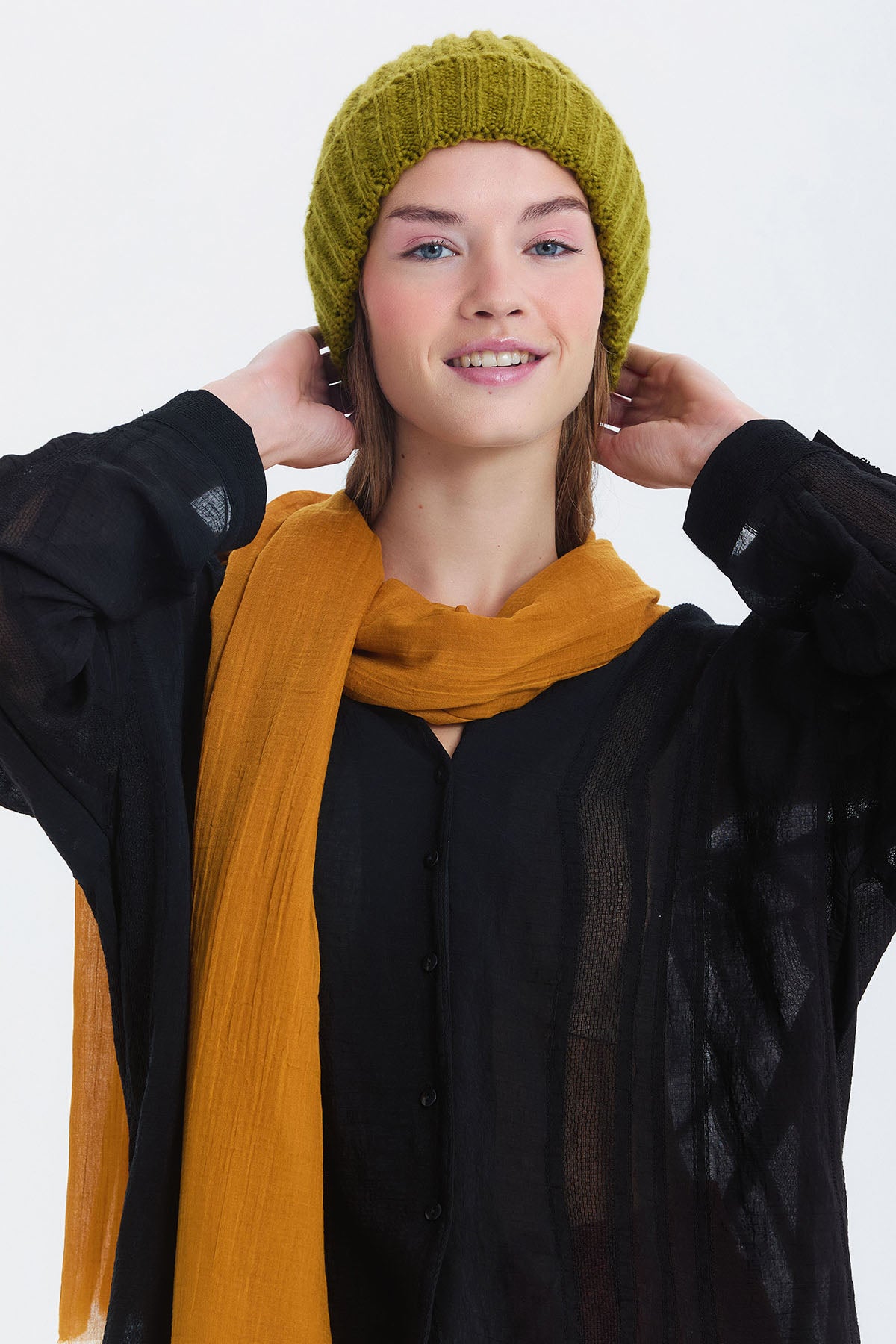 Örgü Katlamalı Unisex Kışlık Bere Yeşil