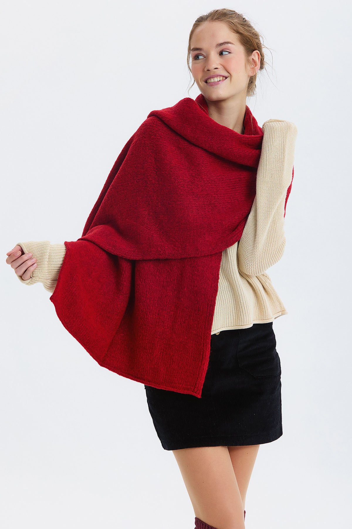 Düz Renk Büyük Yumuşak Atkı Kırmızı