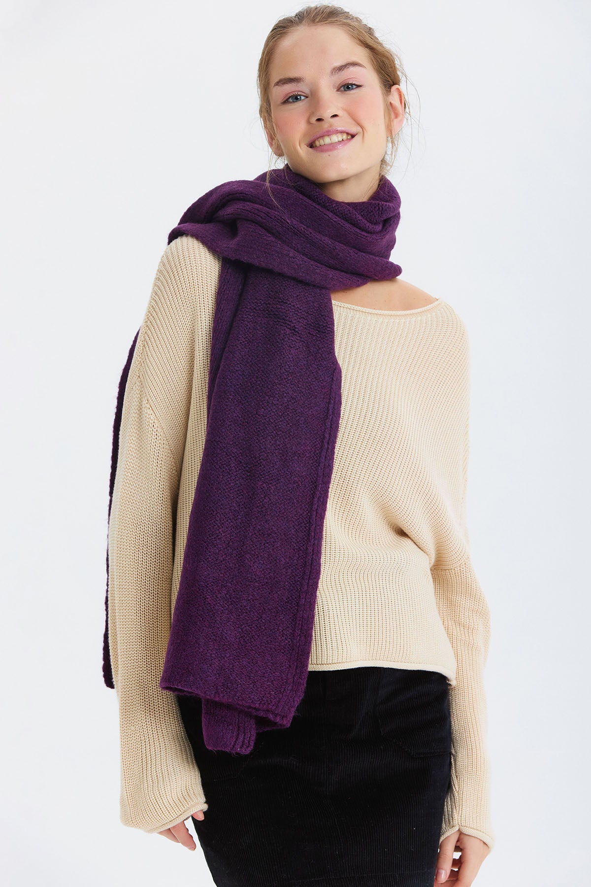 Düz Renk Büyük Yumuşak Atkı Mor