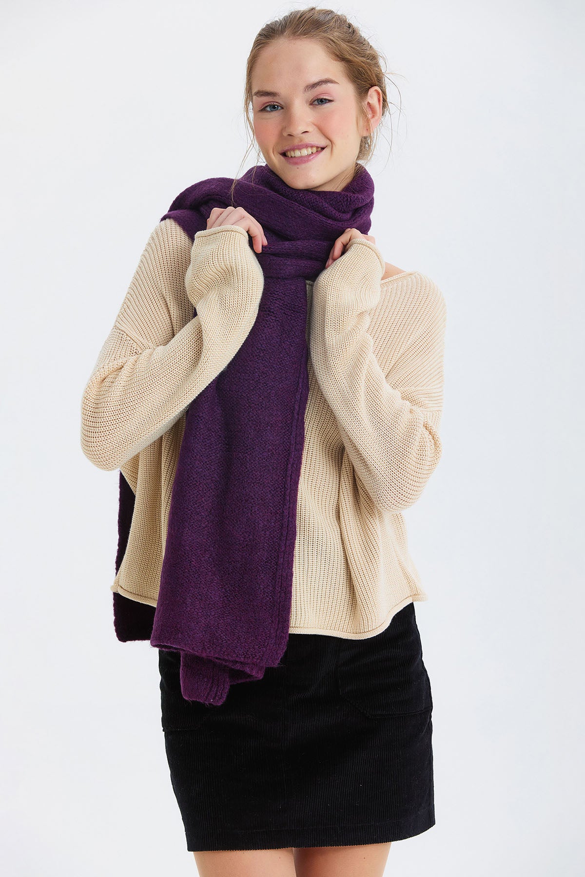 Düz Renk Büyük Yumuşak Atkı Mor