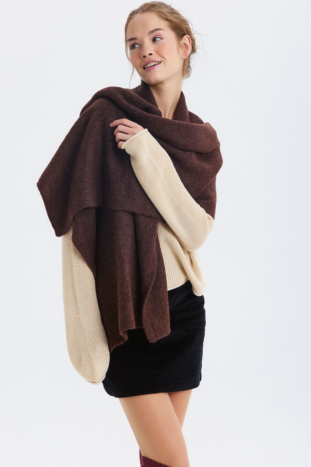 Düz Renk Büyük Yumuşak Atkı Kahverengi