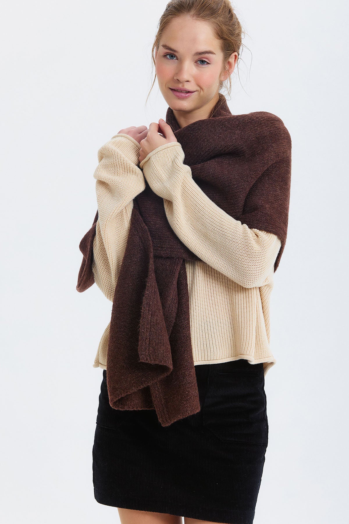 Düz Renk Büyük Yumuşak Atkı Kahverengi