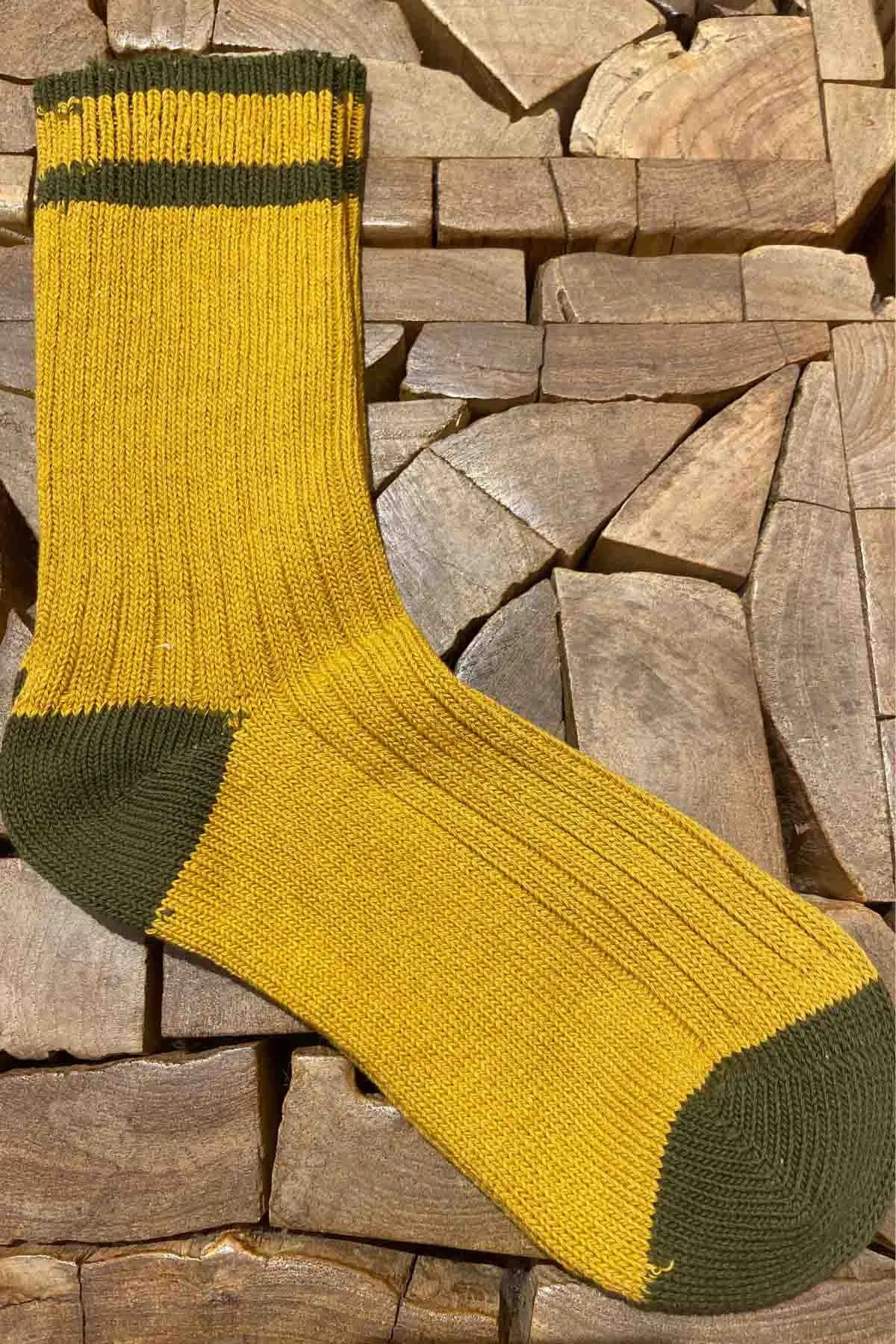Pamuklu İki Renkli Çorap Sarı