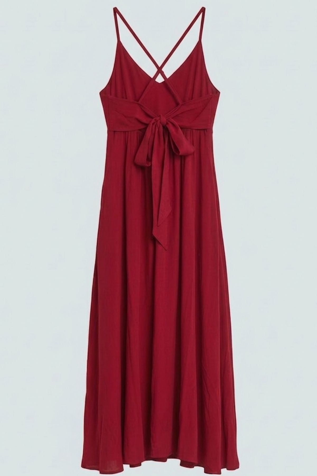 Sırt Detaylı Düz Renk Şık Bohem Elbise Koyu Kırmızı