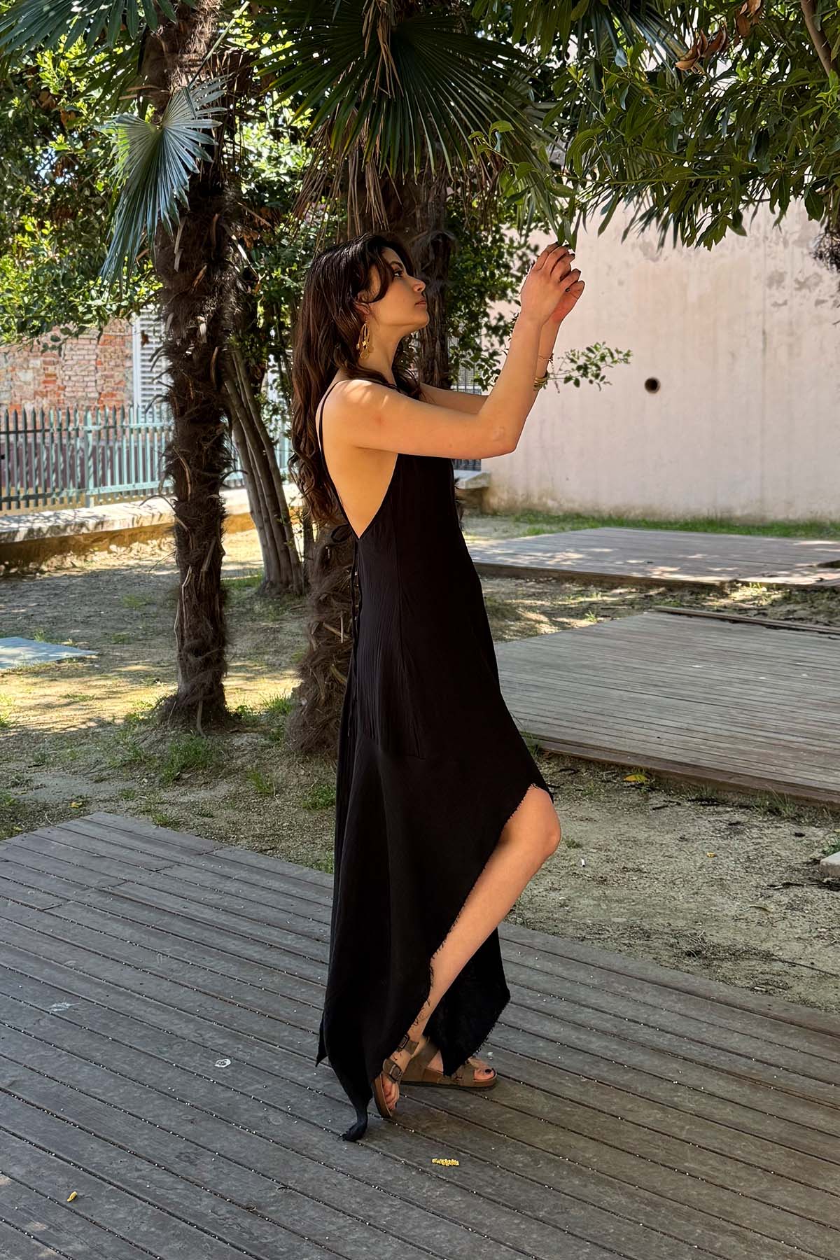 Asimetrik Bohem Askılı Şık Midi Elbise Siyah