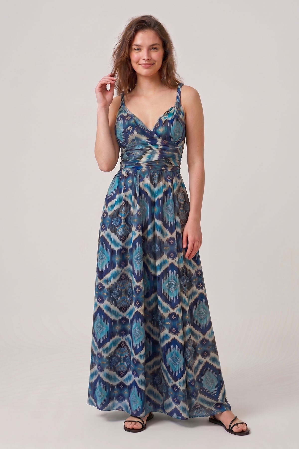 Uzun Bağlamalı Elbise Mavi