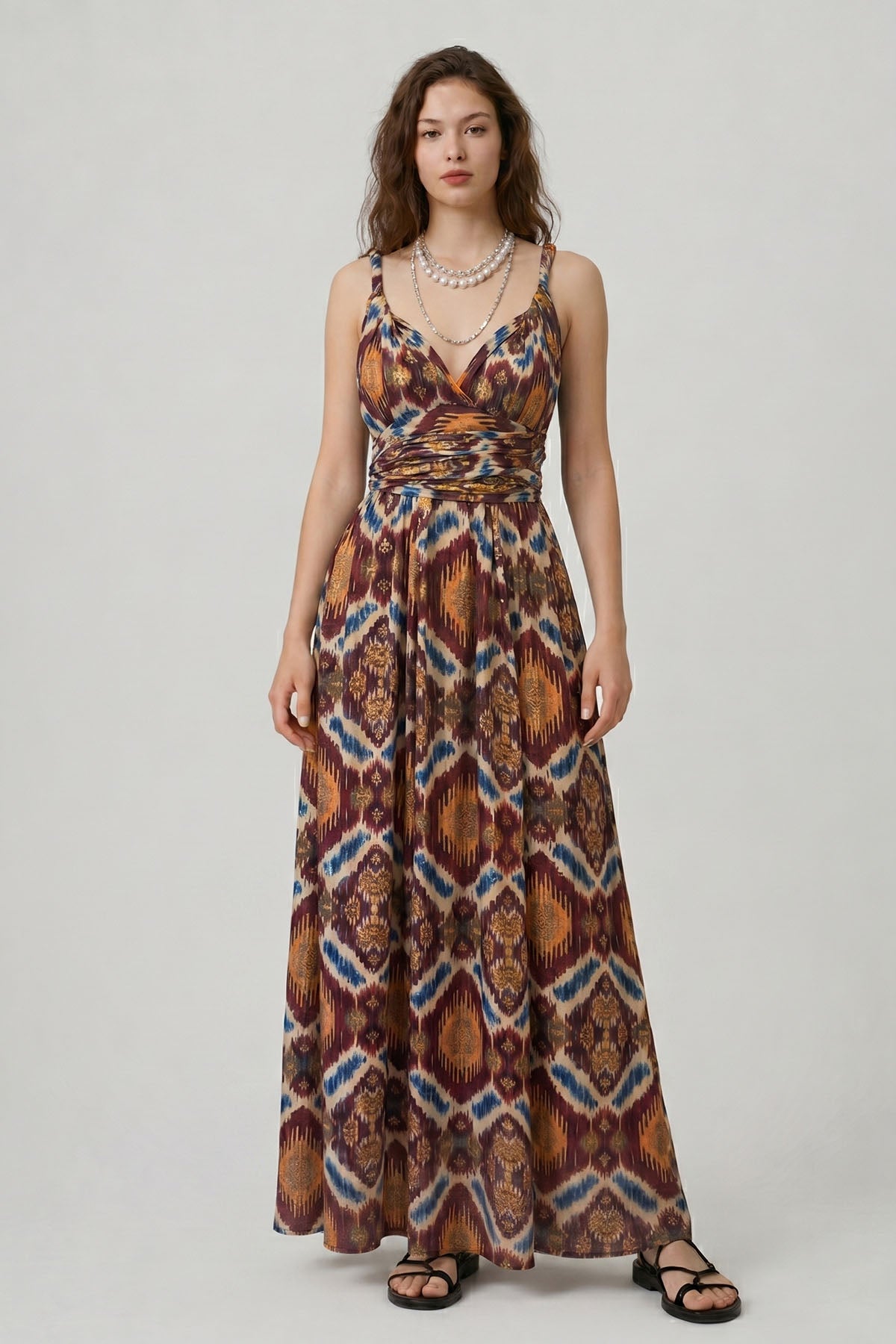 Uzun Bağlamalı Elbise Bordo