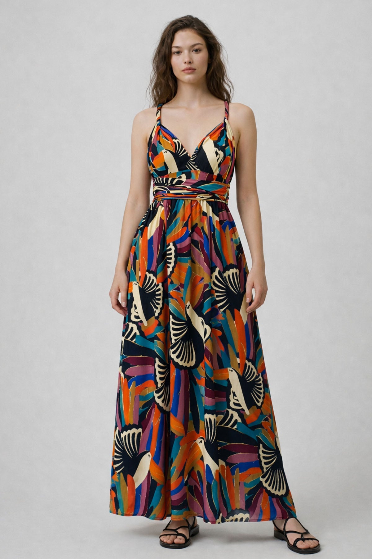 Uzun Bağlamalı Elbise Multi