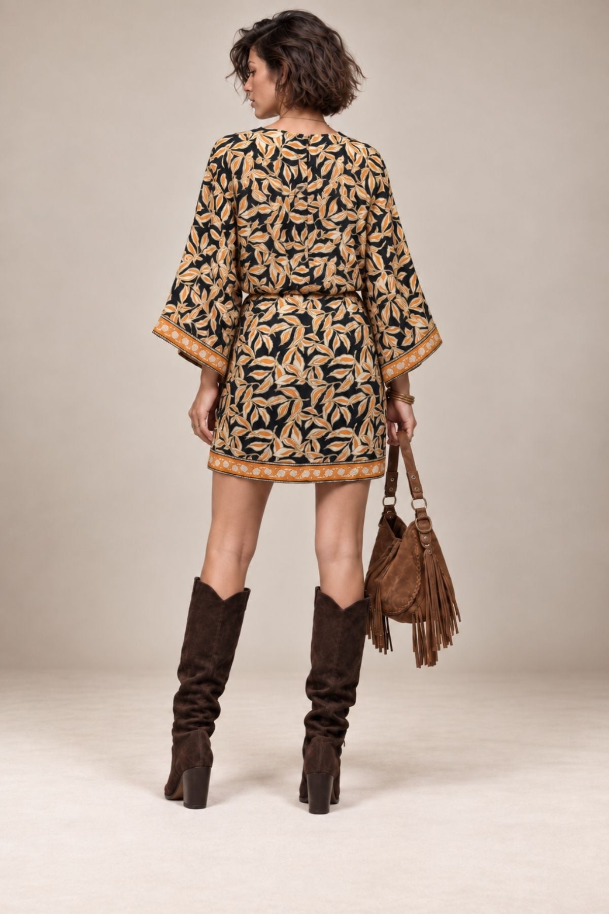 Kimono Kollu Mini Anvelop Elbise Siyah