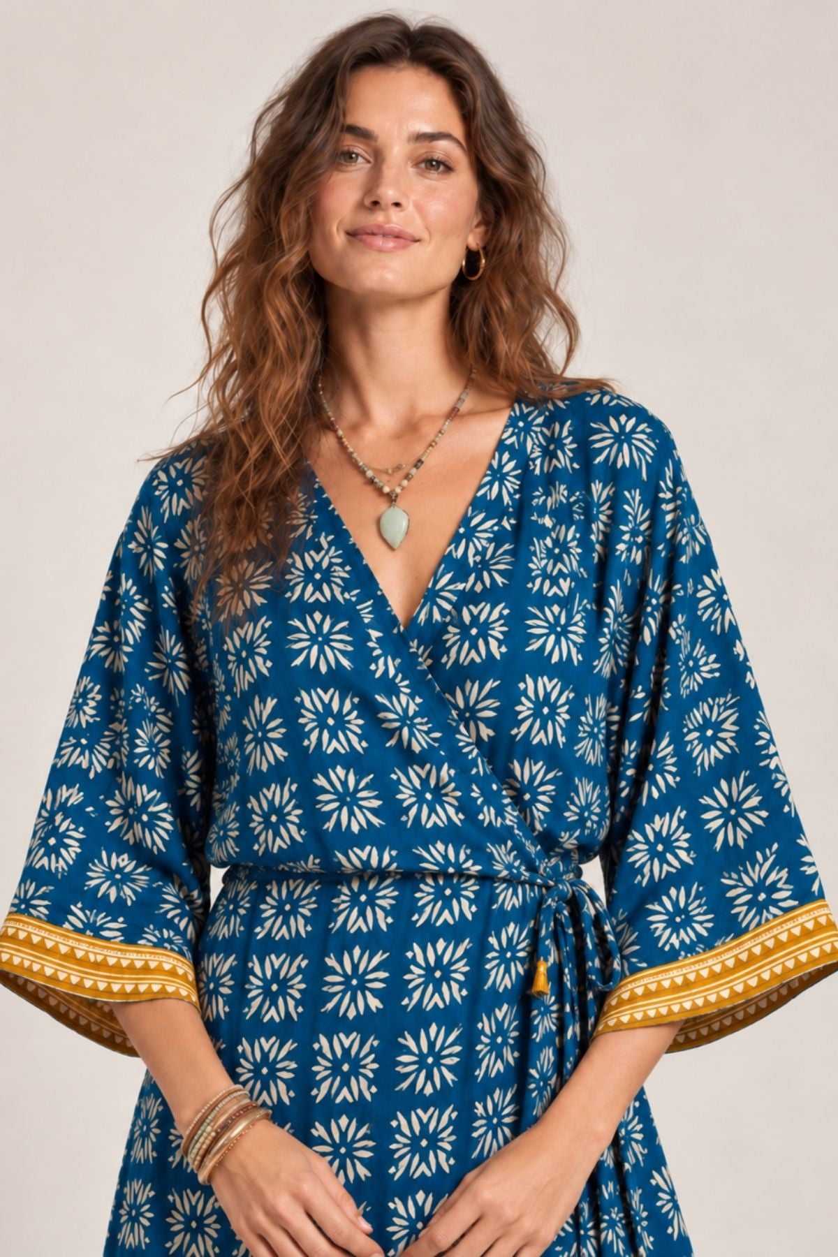 Kimono Kollu Mini Anvelop Elbise Lacivert