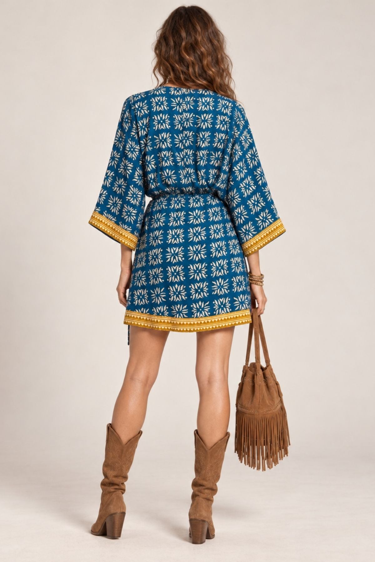 Kimono Kollu Mini Anvelop Elbise Lacivert