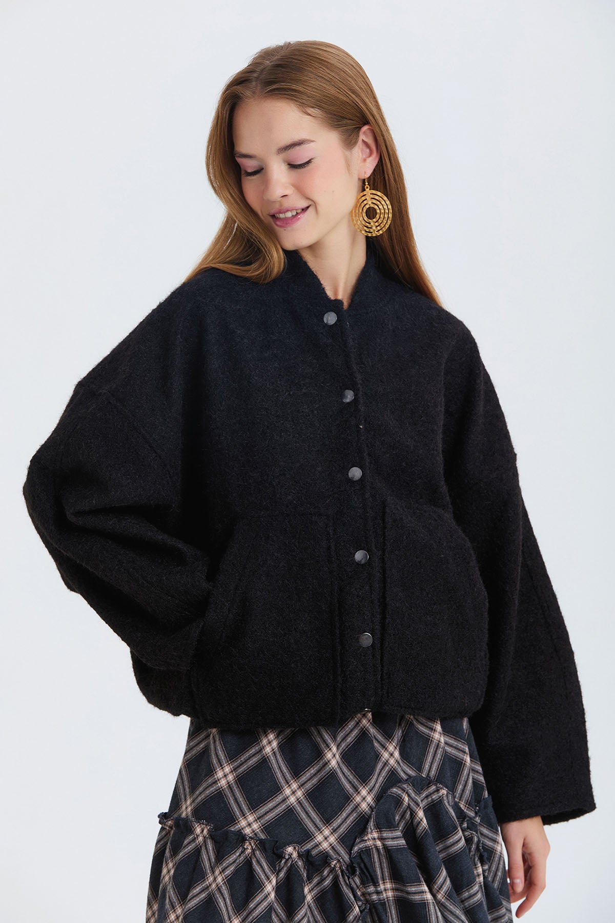 Yumuşak Oversize Bomber Ceket Siyah