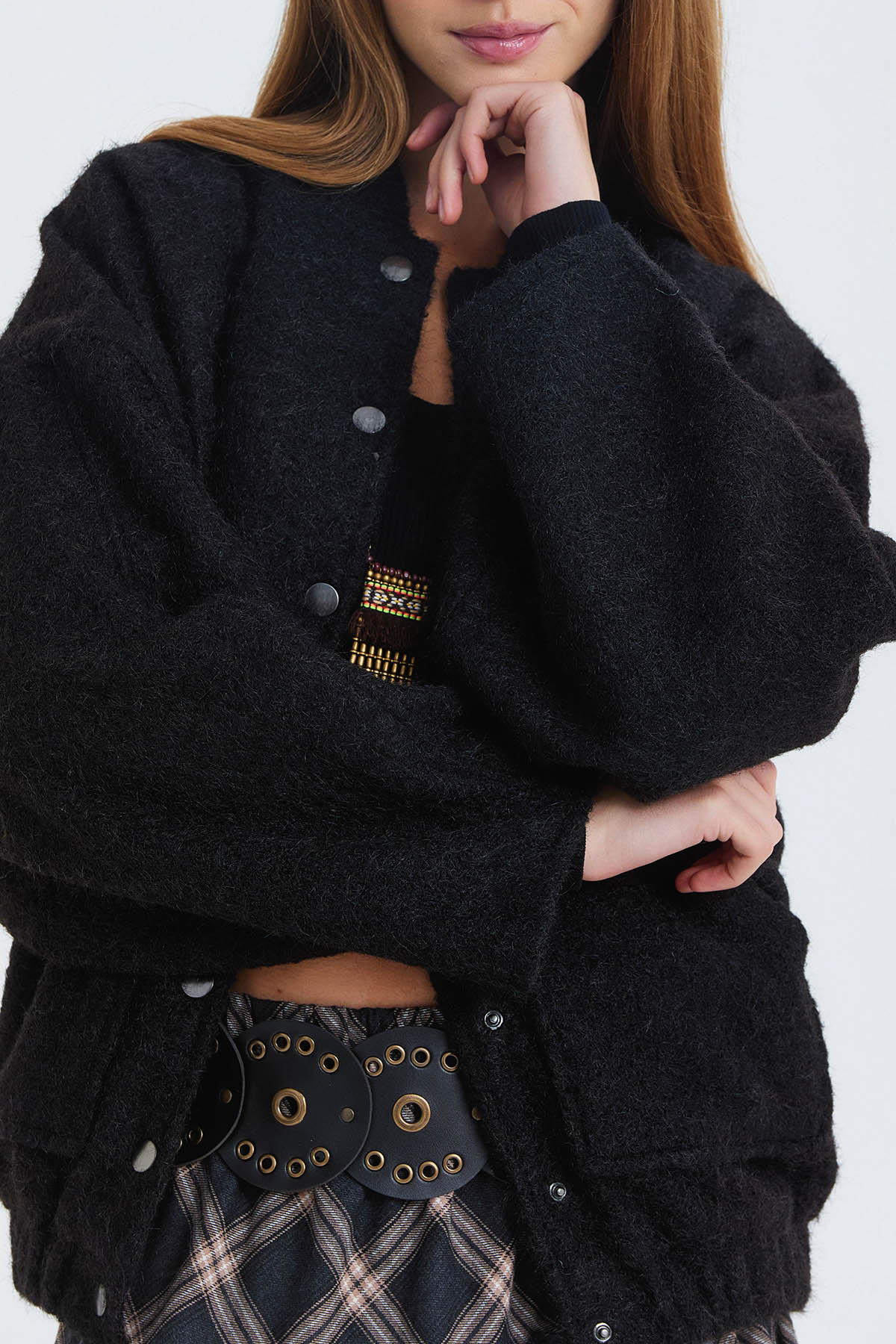 Yumuşak Oversize Bomber Ceket Siyah