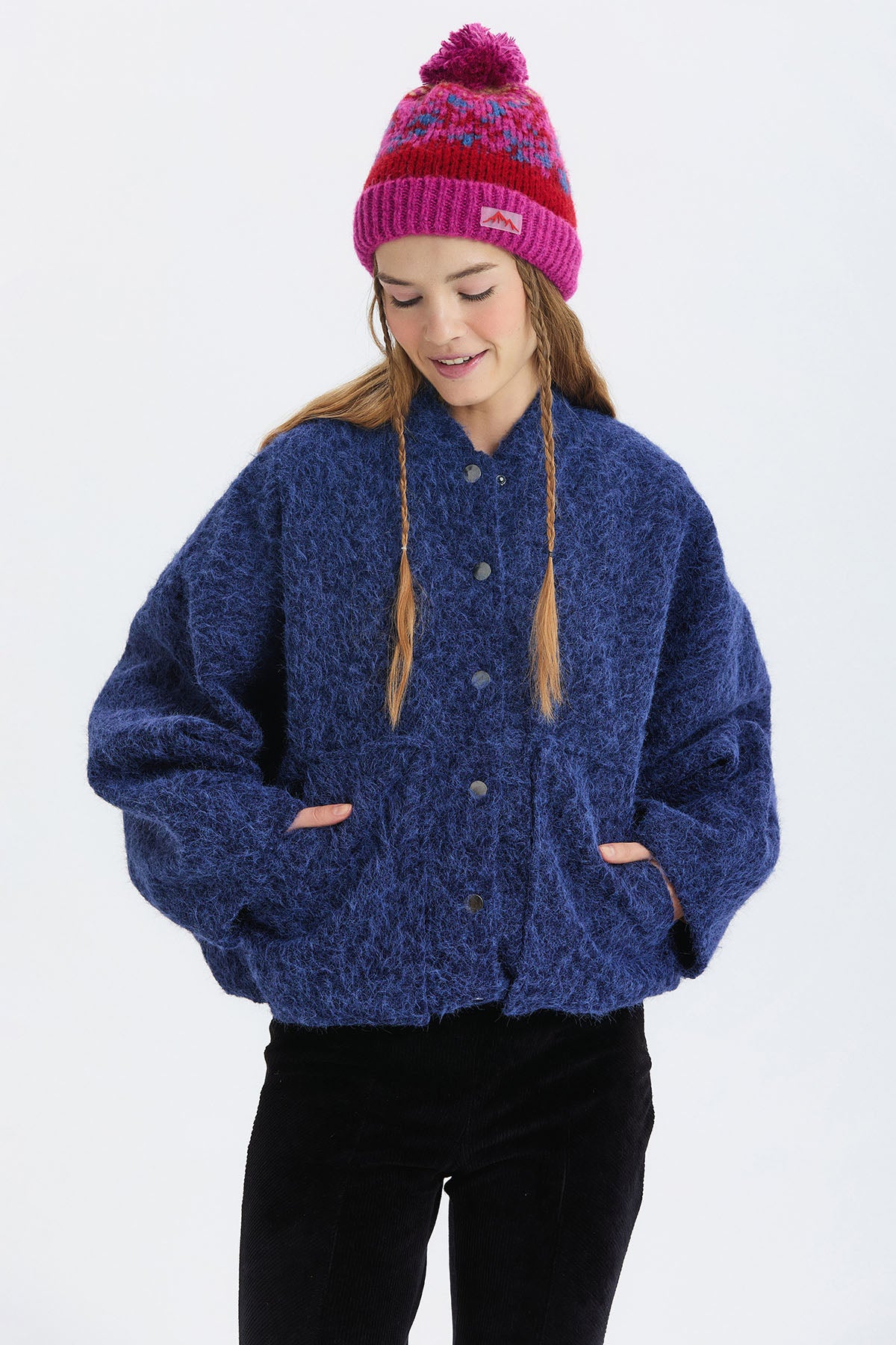 Yumuşak Oversize Bomber Ceket Lacivert