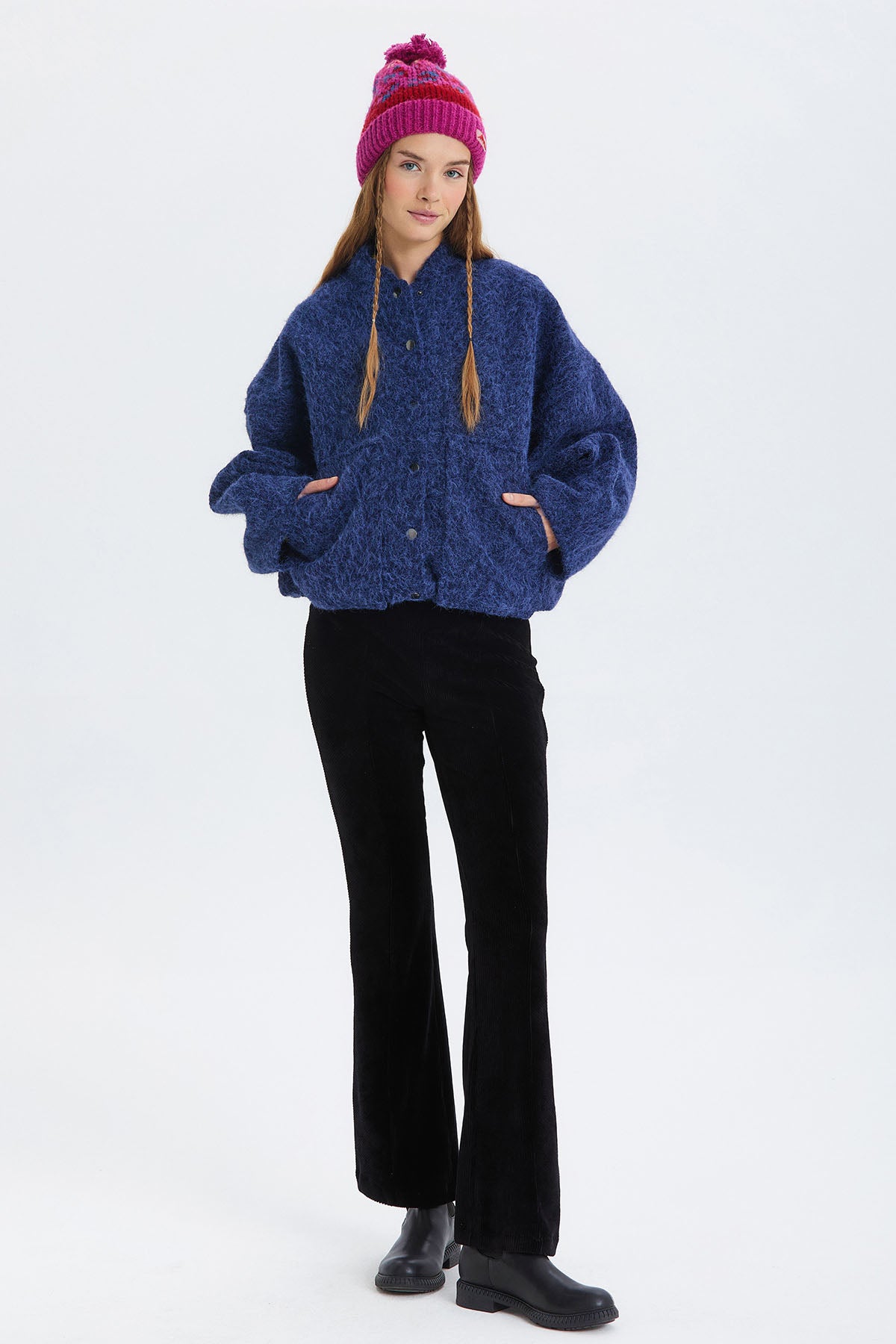 Yumuşak Oversize Bomber Ceket Lacivert