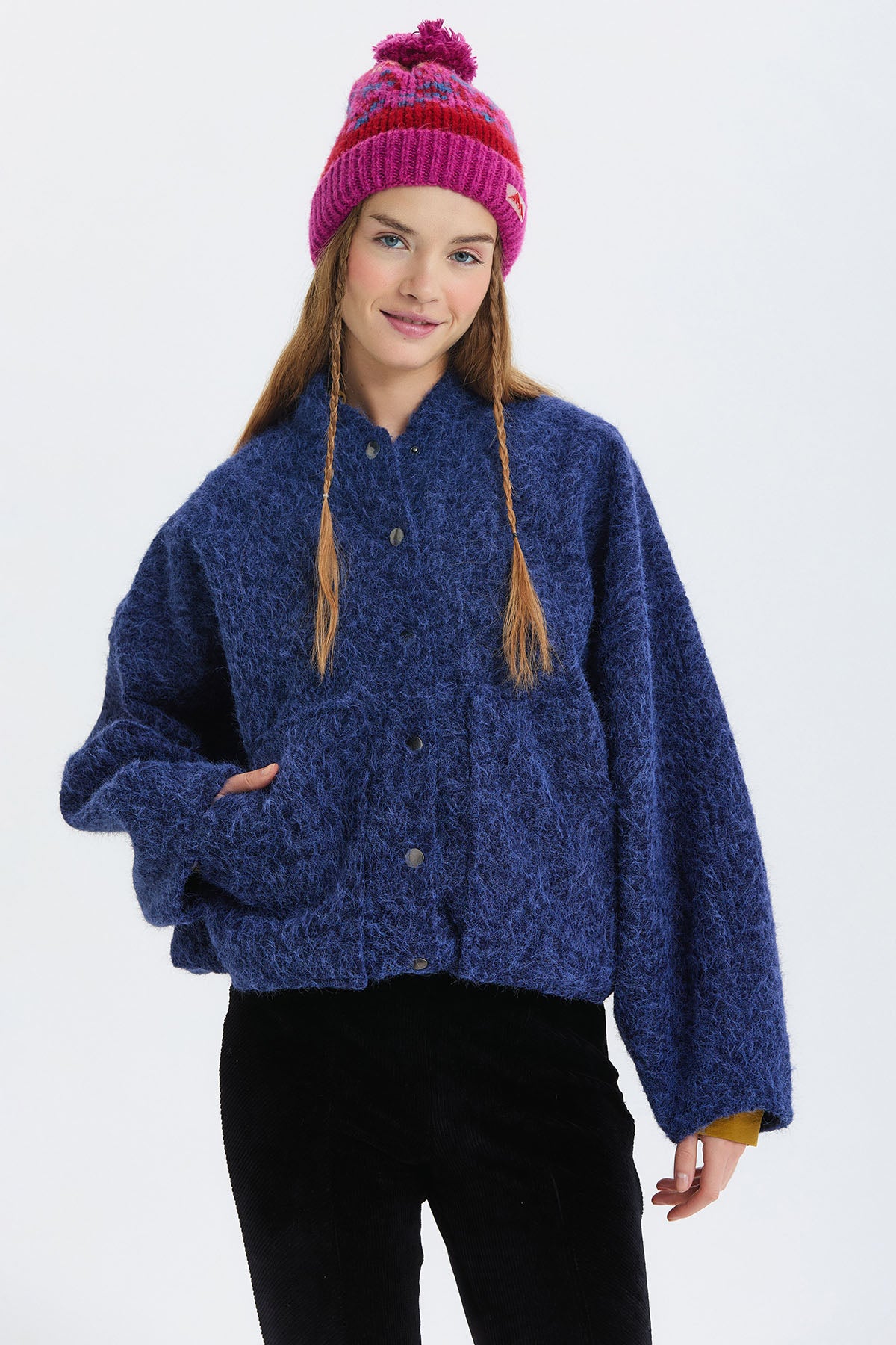 Yumuşak Oversize Bomber Ceket Lacivert