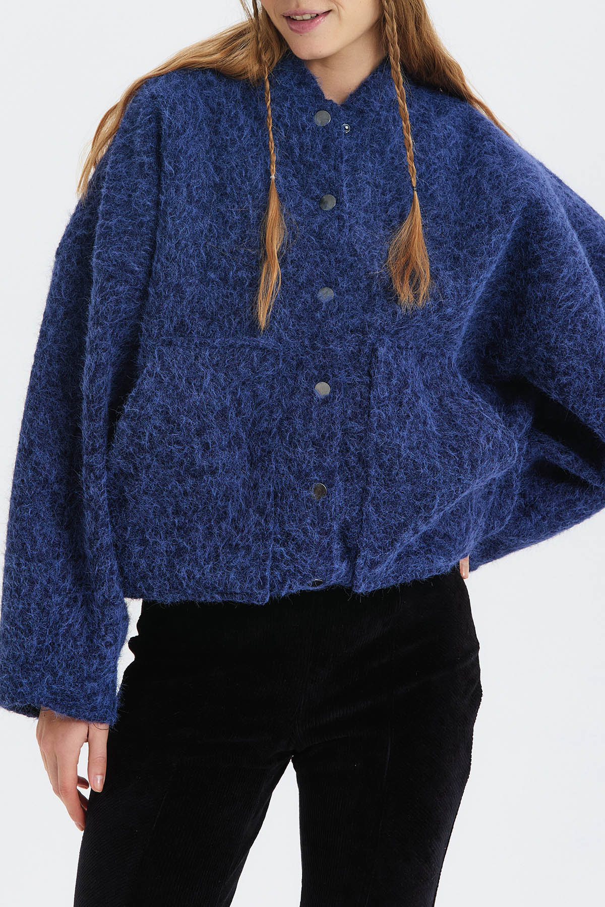 Yumuşak Oversize Bomber Ceket Lacivert