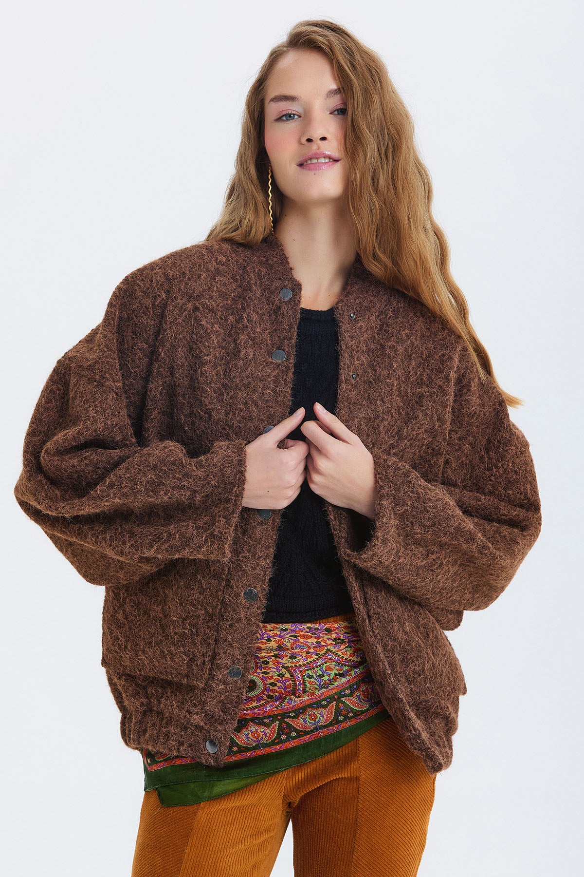 Yumuşak Oversize Bomber Ceket Kahverengi