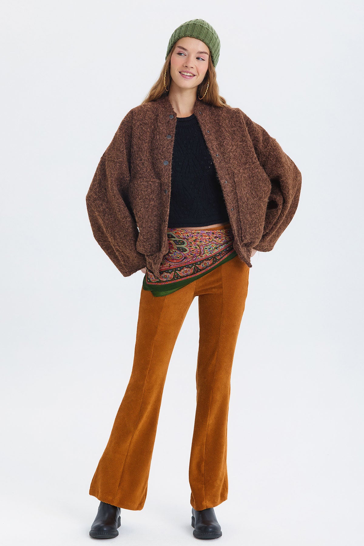 Yumuşak Oversize Bomber Ceket Kahverengi